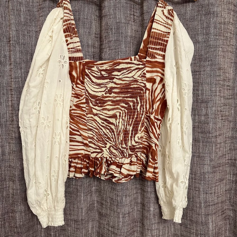 Anthropologie Love The Label Boho Blouse with Eyelet Puff Sleeve